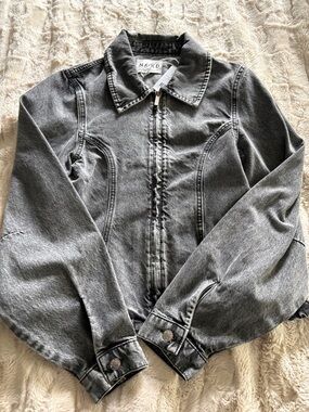 NA-KD Charcoal Grey Zip-Front Denim Jacket